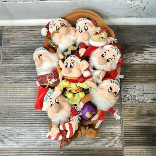 Disney Store Snow Whites Seven Dwarfs Christmas Sleigh Plush Bean Bags Sled 2