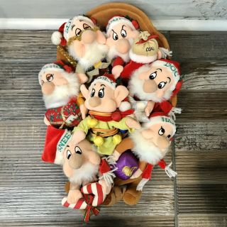 Disney Store Snow Whites Seven Dwarfs Christmas Sleigh Plush Bean Bags Sled 3