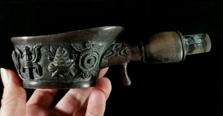 Antique 1900 - 1940 Chinese Embossd Bronze Silk Iron 7 " No Handle Extension Good