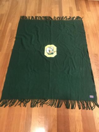 Vintage 1950’s 1960’s Oregon Ducks Pendelton Blanket Throw Green Made In USA EUC 3