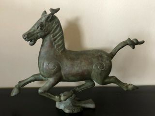 Antique Flying Horse On Swallow Statue Made Of Gansu Bronze With Natural Patina