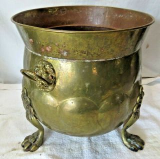 Vintage Brass Planter Pot Claw Lion Head Large Fast