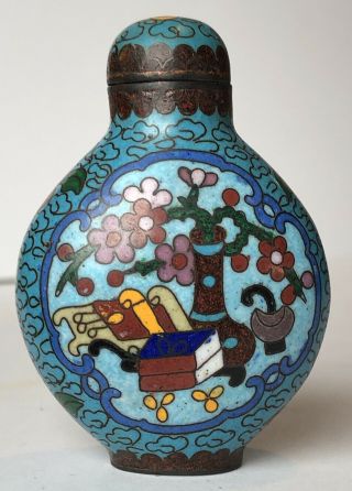 Antique Chinese Cloisonné On Copper 2 3/4” Snuff Bottle With Design