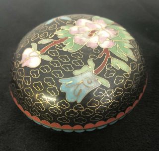 Chinese Cloisonné Circular Box and Cover Black with Flowers and Butterfly 3 3