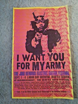 Jimi Hendrix Vintage Poster 75/500 Electric Guitar Festival Seattle