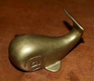 Rare Vintage Brass Whale Figurine 3 " Paperweight Figure Nautical Ocean -