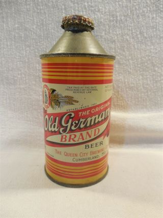Vintage 1934 Old German Brand Beer Cumberland Md 12 Oz Cone Top Can With Cap