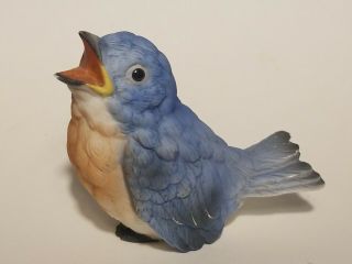 Adorable 2 1/2 " Porcelain Baby Blue Bird Chirping Mouth Open Waiting For Dinner