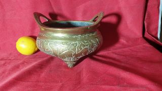 Good Antique 19 Th Century Chinese Polished Bronze Well Carved Censer Ming Mark