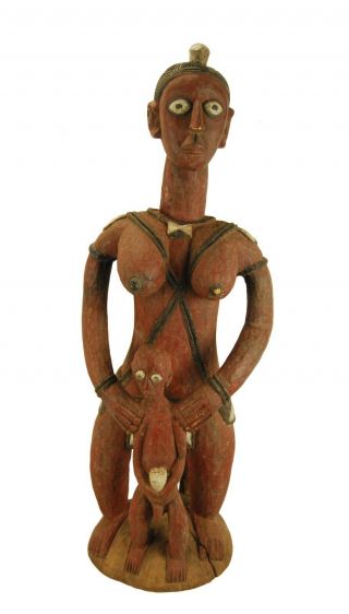 Baga Maternity Statue Seated Female Figure With Child African Tribal Art
