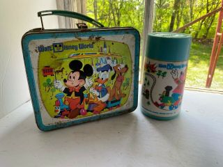 Vintage Aladdin Walt Disney World Mickey Mouse Metal Lunch Box & Thermos