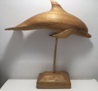 Dolphin Carving Wood Handmade On Wooden Stand