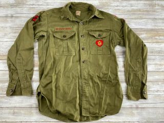Vtg Boy Scouts Of America Bsa Official Shirt Sanforized Olive Green Shirt Euc