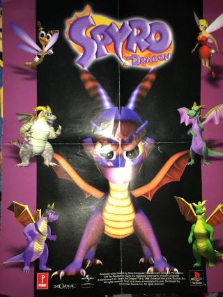 Vintage 1998 Spyro The Dragon Sony Playstation Video Game Poster Prima Universal