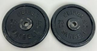 2 X 25 Lb Weider Barbell Weight Plates Standard 1” Hole Vintage