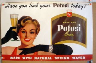 Vintage Potosi Beer Advertising Poster Potosi Wisconsin Blonde Holding Glass