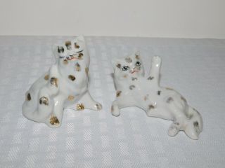 Vintage Set Of Cat Figurines - Japan - White And Gold