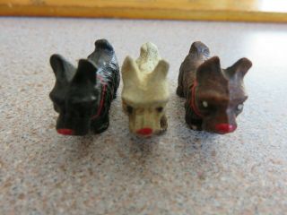 Vintage Syroco Wood Miniature Scottie Dogs 3 Scottish Terrier Figurine Red Nose