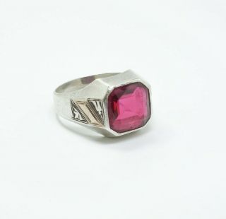 Vintage Art Deco 1930s/40s Sterling Silver 14k Gold Inlay Flame Fusion Ruby Ring