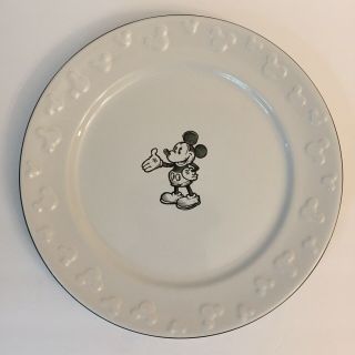 Disney Parks Gourmet Mickey Mouse Icon Sketch Black Dinner Plate 11 " Embossed
