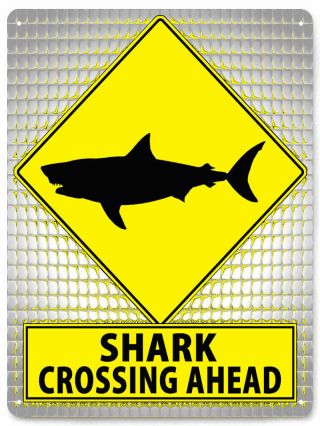 Shark Tank Jaws Metal Street Sign Funny Fishing Gag Plaque Bait Shop Decor 250