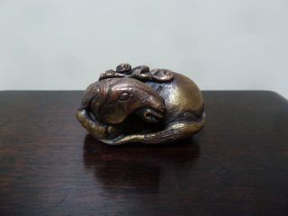 Antique Chinese Bronze Horse Monkey Scroll Weight Paperweight Scholar Table Art