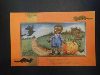 Vintage Whitney Made Halloween Postcard Ca 1910 Children Pumpkin Witch Embossed