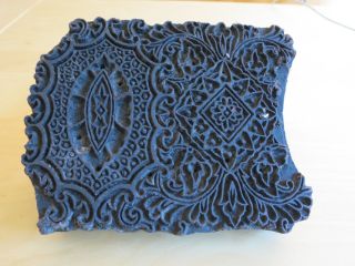 Vintage Hand Carved Wood Batik Textile Print Block Oval Shape Exotic Design