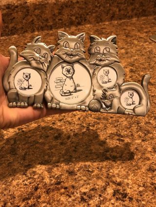 Kitty Cat Pewter Metal Silver Colorfour Photo Picture Frame Holds 2 " & 1 " Photos