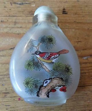 Attractive Antique/vintage Chinese Reverse Painted Snuff Bottle With Birds.