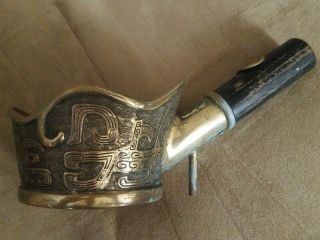 Antique/vintage Chinese Silk Iron • Cast Brass With Wood Handle