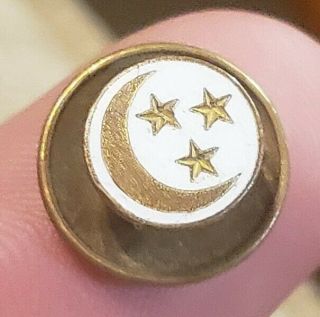 Rare Early 1900s Gold Tone Enameled Moon 3 Star Unknown Fraternity Sorority Pin