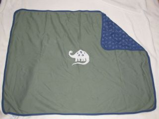 Vintage 1999 Gymboree Dinosaur Cotton Baby Boy Blanket Blue Olive Green 2