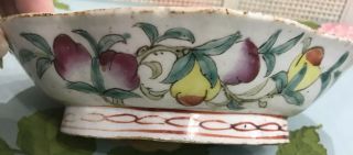 Antique Vintage Chinese Famille Rose Footed Dish With Plums & Flowers