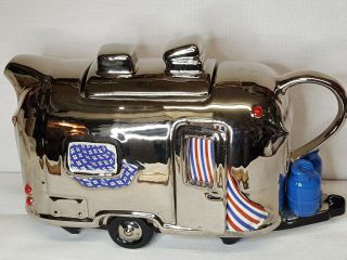 Vintage The Teapottery England Silver Airstream Camper Teapot