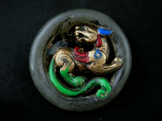 Good Quality Antique Chinese Jade Hand Painted Wing Tiger Circle Pendant G082