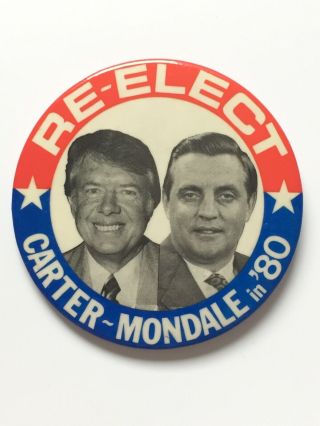 1980 Re - Elect Jimmy Carter For President 3.  5 " Button Classic Carter Mondale Pin
