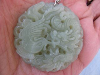 Vintage Carved Jade?,  Soapstone? Pendant With Dragon And Bird