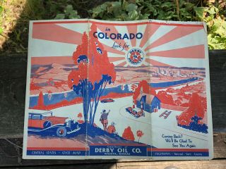 Vintage 1930s Derby Oil Company Gas Station Road Map Of Colorado Gas Oil Soda