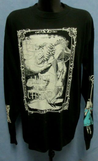Alice In Chains Xl Long Sleeve Hooded Shirt Vintage Retro Vtg Rock & Roll Band
