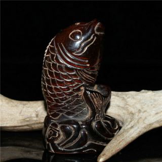2.  36 " Exquisite Chinese Natural Ox Horn Hand Carving Fish Snuff Bottle