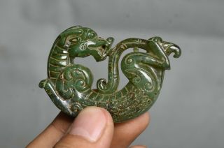 5.  5cm Old China Green Jade Jadeite Hand - Carved Dragon Beast Pendant Sculpture