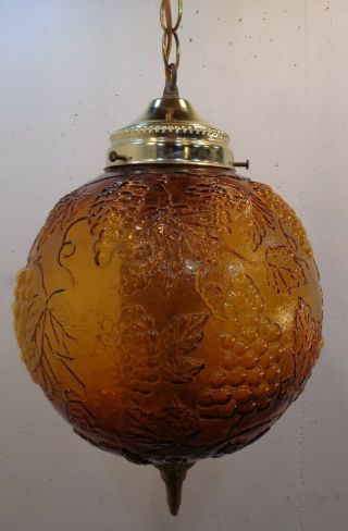 Vintage Mid Century Modern Amber Hanging Swag Lamp Ceiling Light Retro 1960 