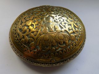 Ornate Antique Brass Tibetan / Indian Hindu / Buddhist Tobacco / Snuff Box