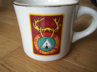 Vintage Boy Scouts Of America National Camping School Gold Rim Coffee Cup Mug