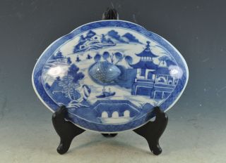 Antiqu Chinese Export Blue And White Porcelain Canton Cover For A Dish