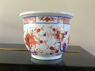 Antique vintage Chinese porcelain planter pot hand painted marked 3