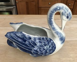 Vintage Cobalt Blue/white Ceramic Large Swan Planter