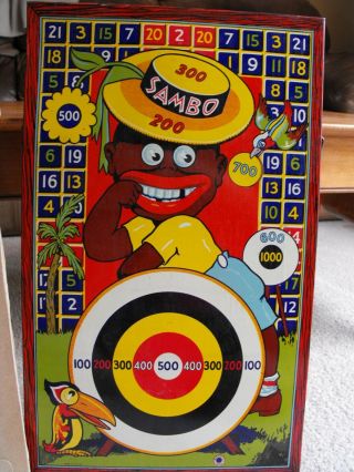 Vintage SAMBO Tin Dart Board Target Black Americana Wyandotte Toys - Box & Stand 2