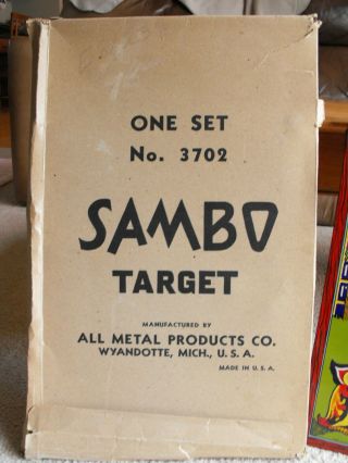 Vintage SAMBO Tin Dart Board Target Black Americana Wyandotte Toys - Box & Stand 3